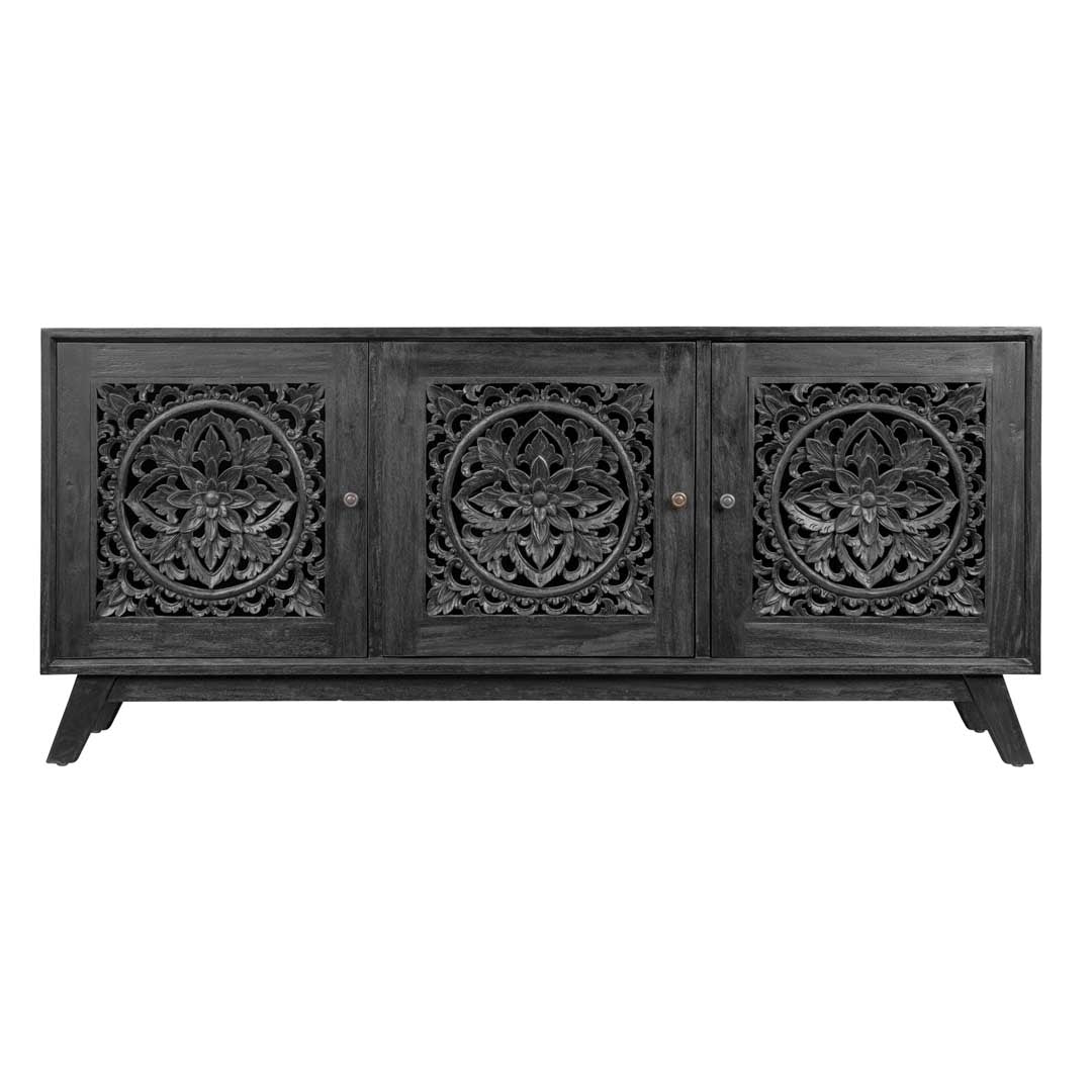 Comoda neagra din lemn de tec Ethnic Deco