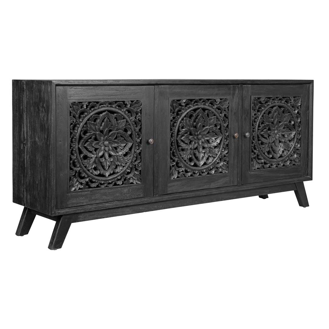 Comoda neagra din lemn de tec Ethnic Deco