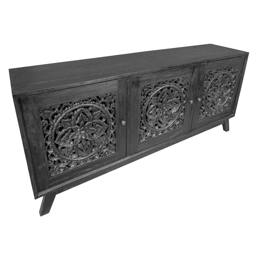 Comoda neagra din lemn de tec Ethnic Deco