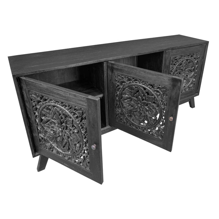 Comoda neagra din lemn de tec Ethnic Deco