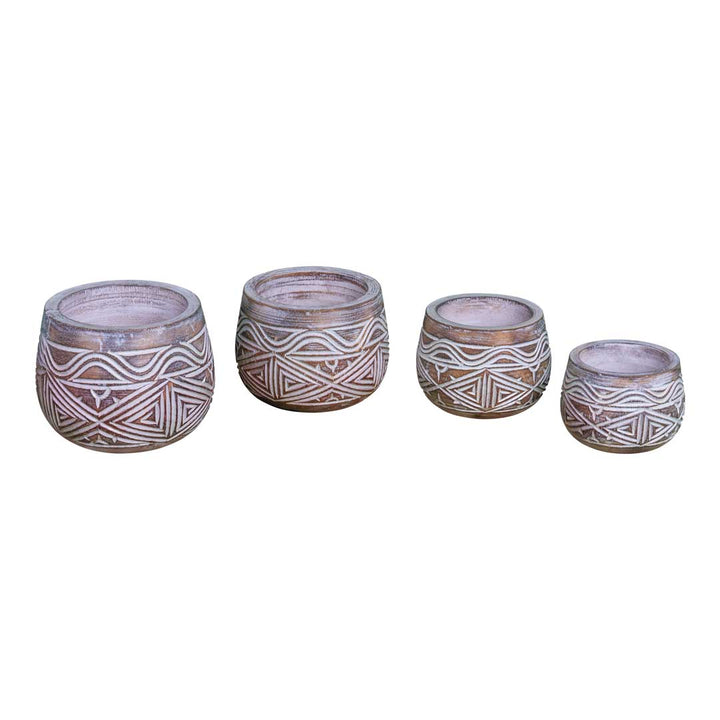 Set 4 vase din lemn de albasia Garuda