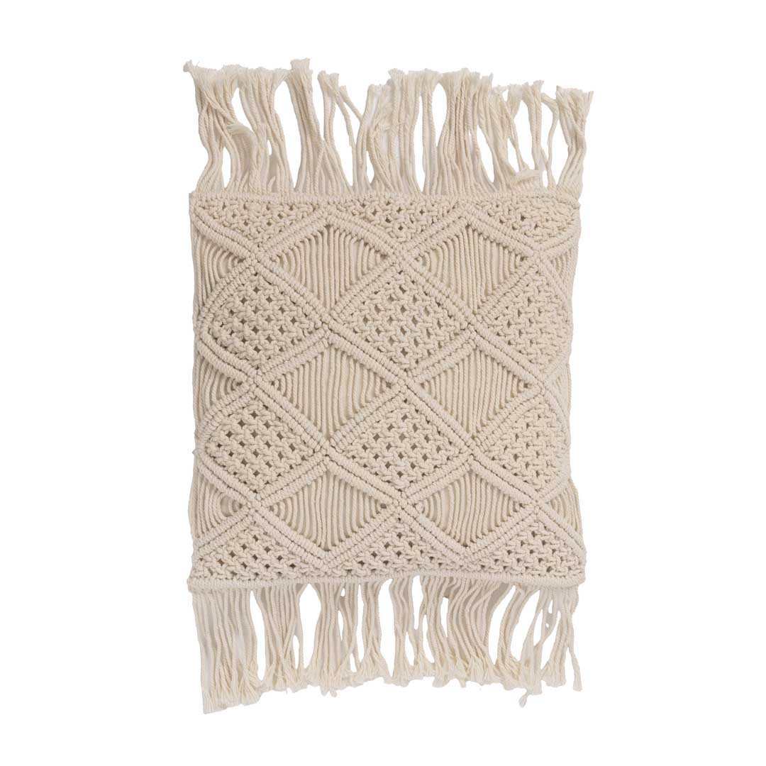 Fata de perna alba din bumbac Macrame 50 x 50 cm