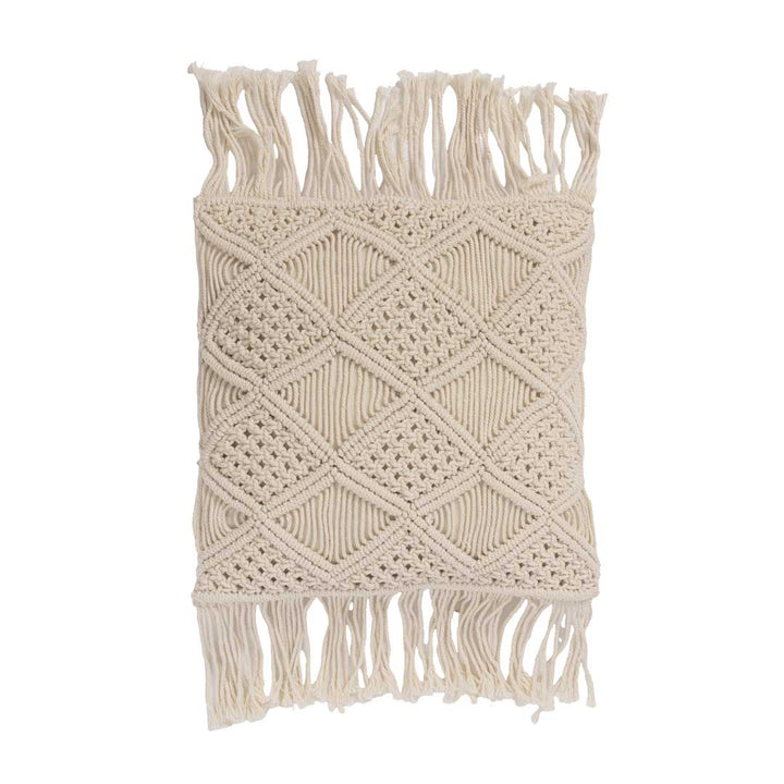 Fata de perna alba din bumbac Macrame 50 x 50 cm