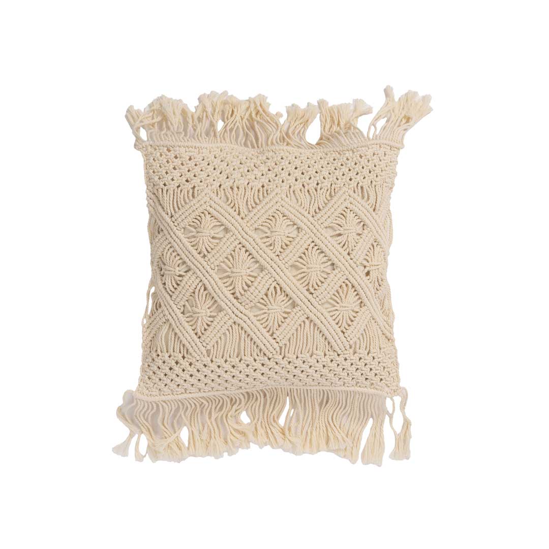 Fata de perna alba din bumbac Macrame 50 x 50 cm