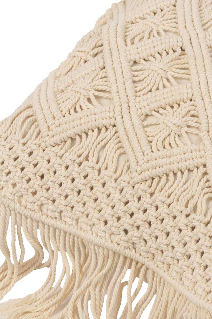 Fata de perna alba din bumbac Macrame 50 x 50 cm