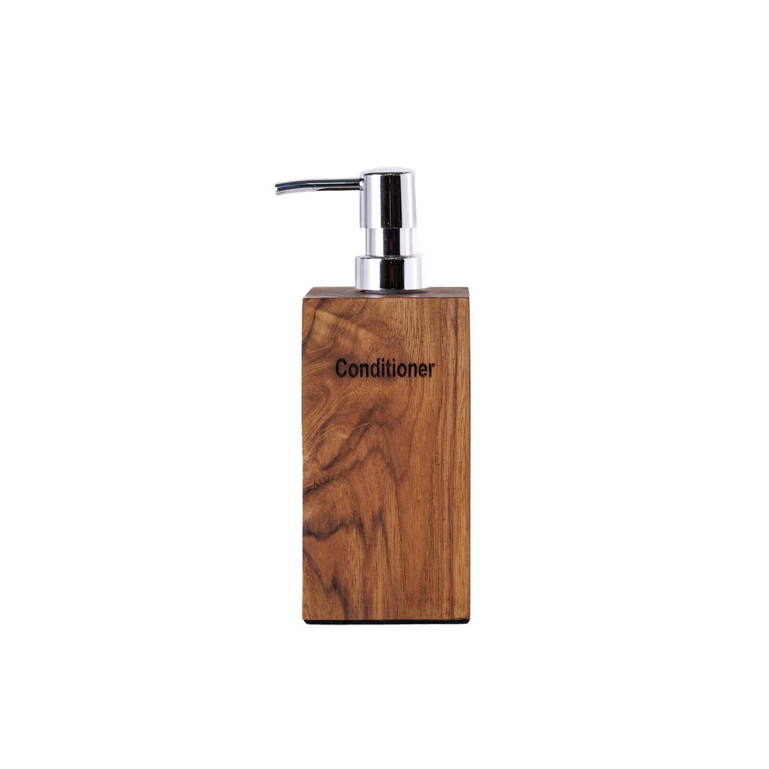 Dispenser balsam maro din lemn de tec si plastic 18 cm
