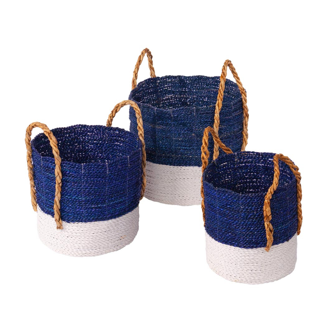 Set 3 cosuri bleumarin din frunze de bananier si fibre sintetice