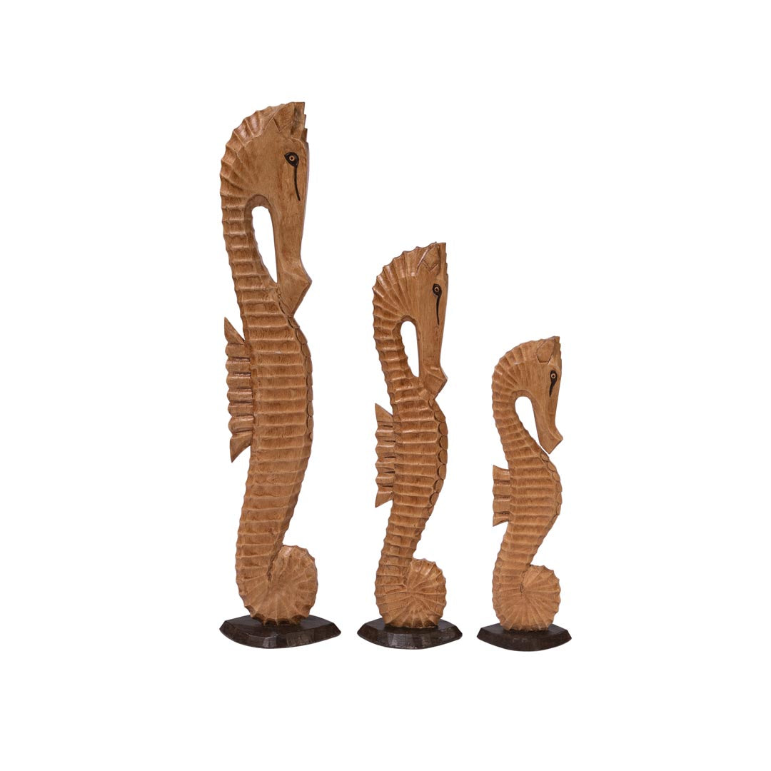 Set 3 figurine caluti de mare din lemn de albasia