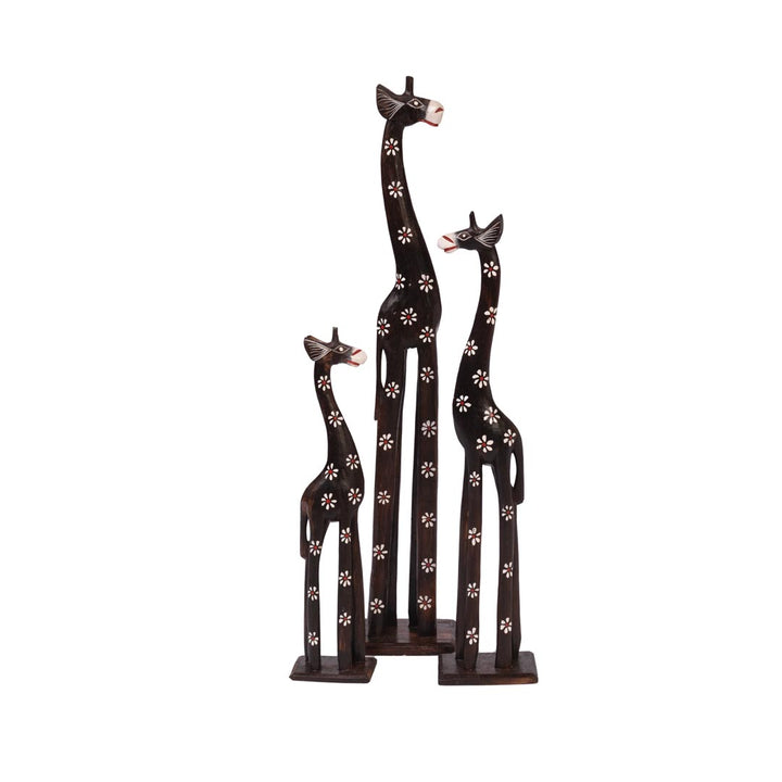 Set 3 figurine girafe maro din lemn de albasia