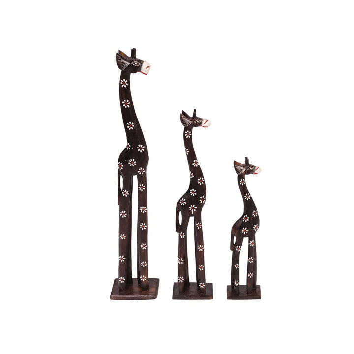 Set 3 figurine girafe maro din lemn de albasia