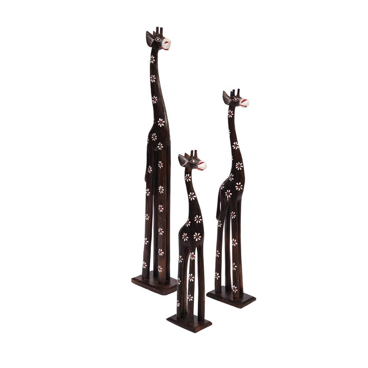 Set 3 figurine girafe maro din lemn de albasia