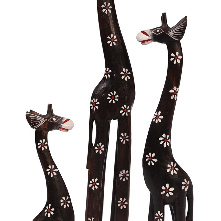 Set 3 figurine girafe maro din lemn de albasia