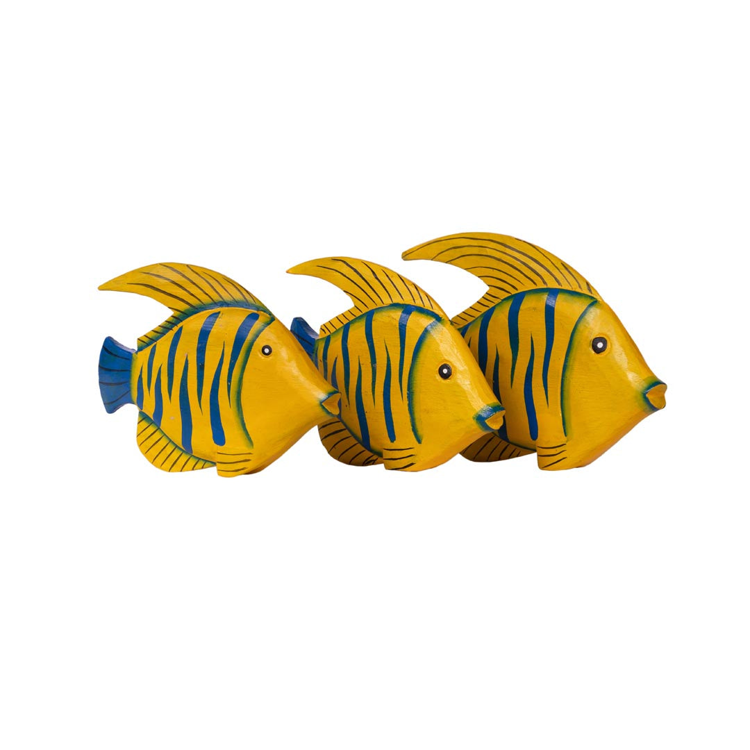 Set 3 figurine galbene din lemn de albasia