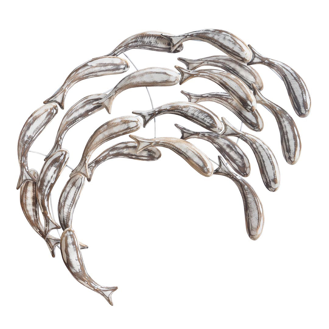 Decoratiune de perete alba din lemn de albasia si metal 90 cm
