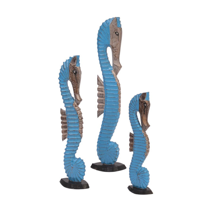 Set 3 figurine caluti de mare albastri din lemn de albasia