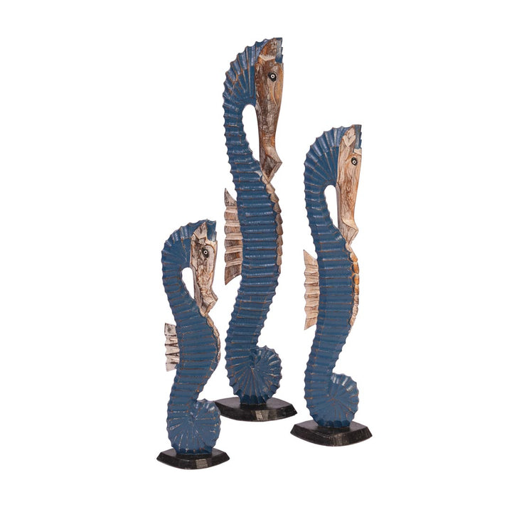 Set 3 figurine caluti de mare albastri din lemn de albasia