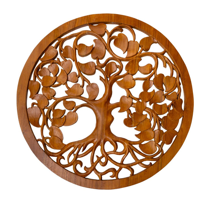 Decoratiune perete maro din lemn de tec Bodhi 80 cm