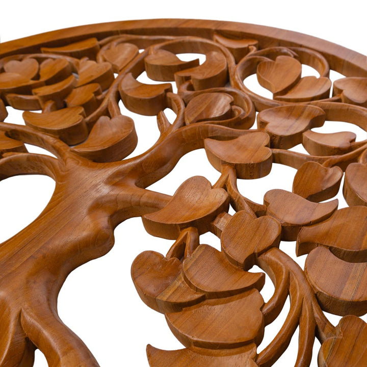 Decoratiune perete maro din lemn de tec Bodhi 80 cm