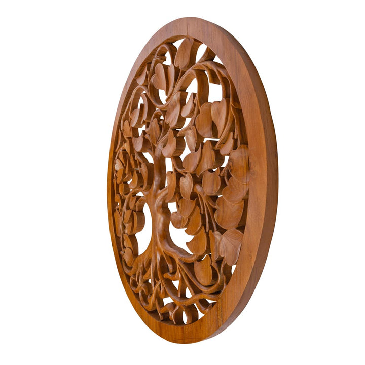Decoratiune perete maro din lemn de tec Bodhi 80 cm