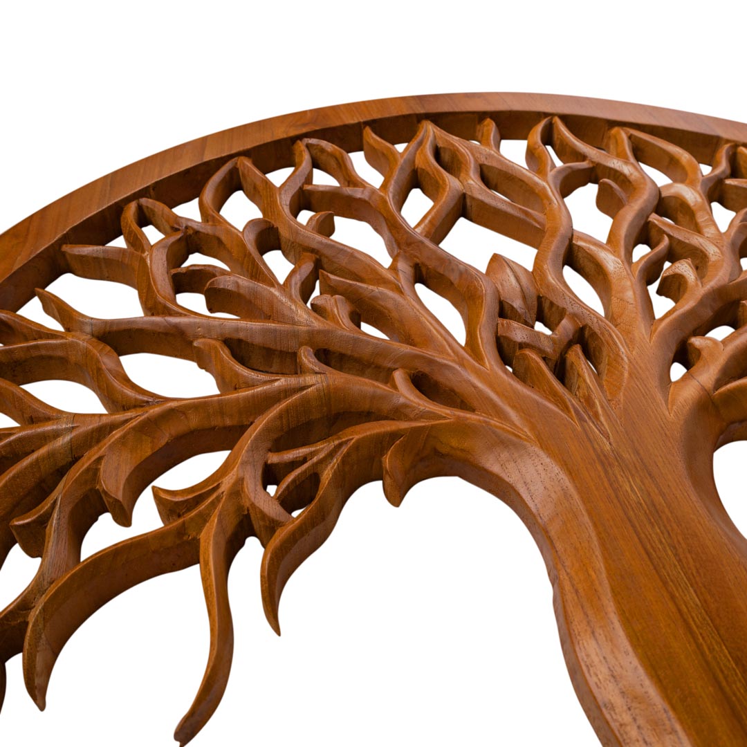Decoratiune perete maro din lemn de tec Yggdrasil 120 cm