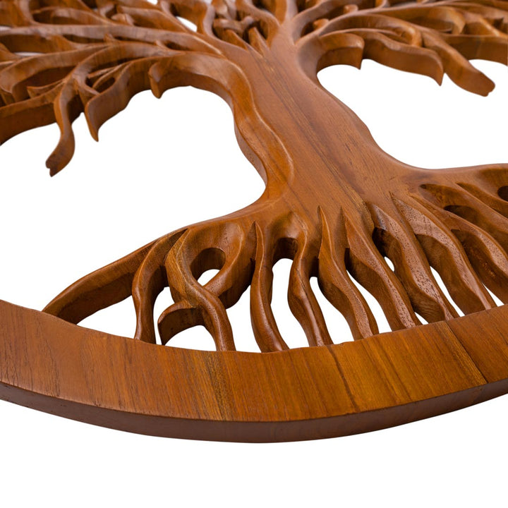 Decoratiune perete maro din lemn de tec Yggdrasil 120 cm