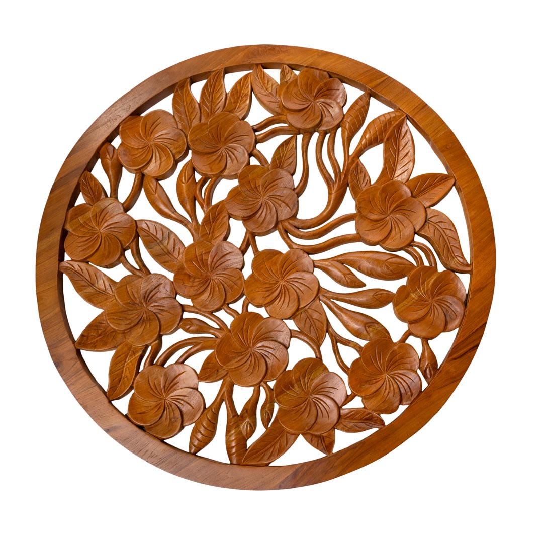 Decoratiune perete maro din lemn de tec Blumen 120 cm