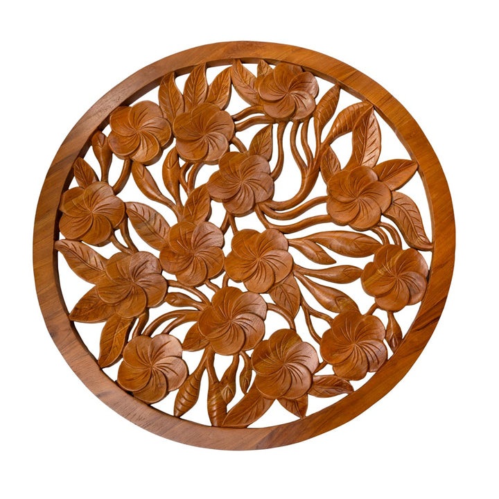 Decoratiune perete maro din lemn de tec Blumen 120 cm