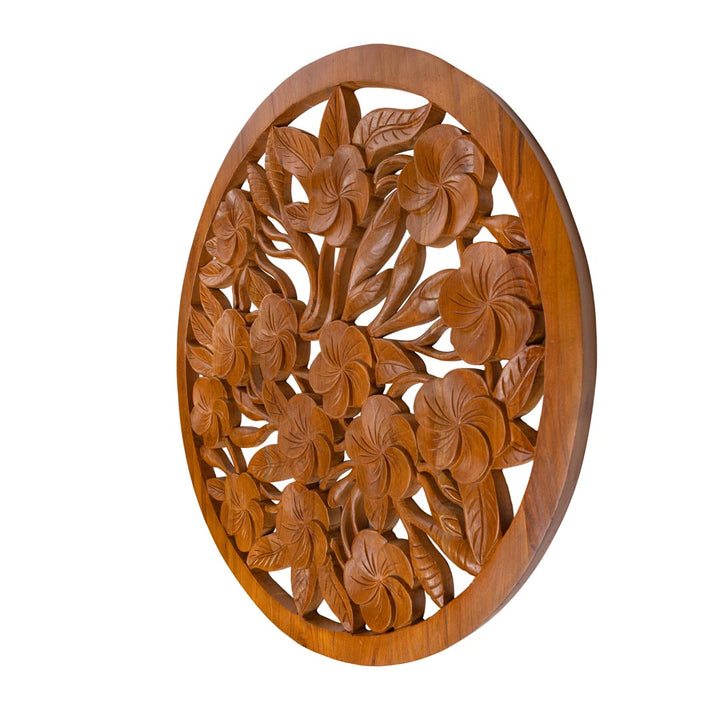 Decoratiune perete maro din lemn de tec Blumen 120 cm