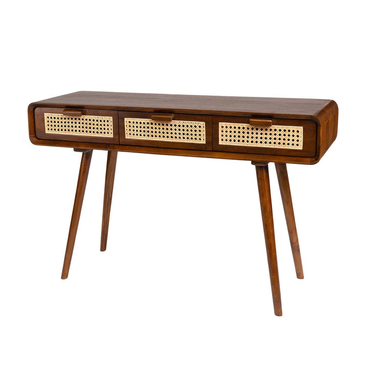 Consola maro din lemn de tec si ratan Mid-Century