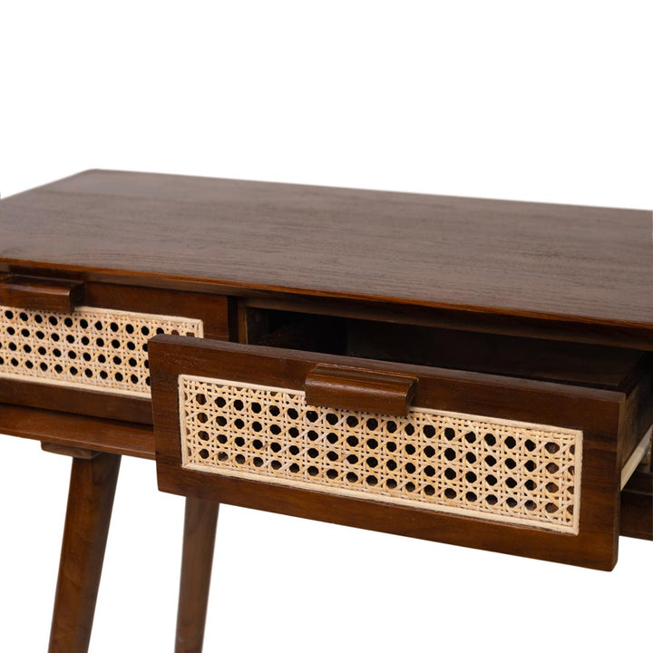 Consola maro din lemn de tec si ratan Mid-Century