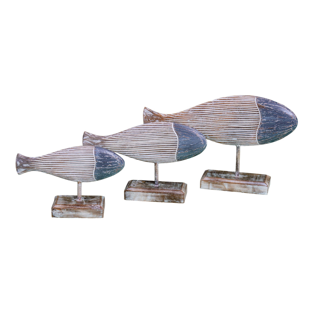 Set 3 pesti bleumarin din lemn de albasia Gourami