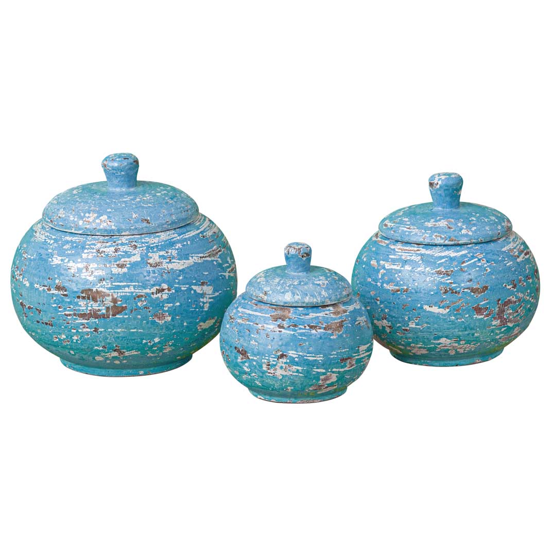 Set 3 vase din lemn de albasia Cobalt