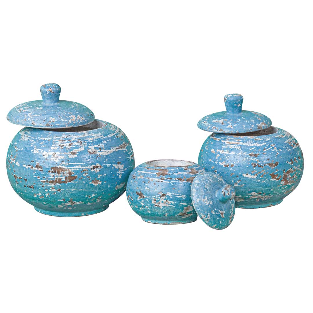 Set 3 vase din lemn de albasia Cobalt