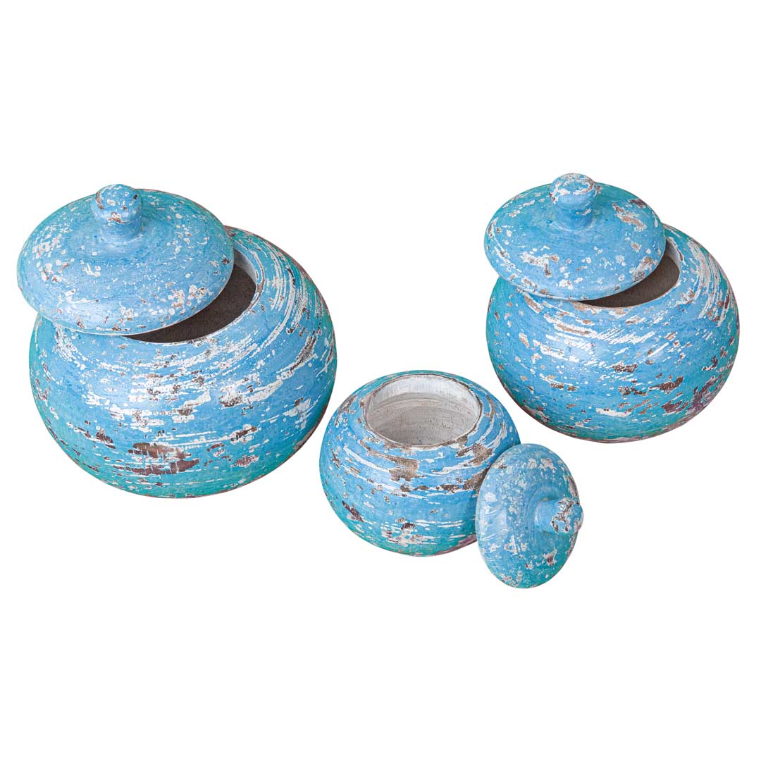 Set 3 vase din lemn de albasia Cobalt