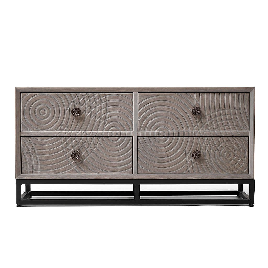 Comoda gri din lemn de tec si metal Circulus