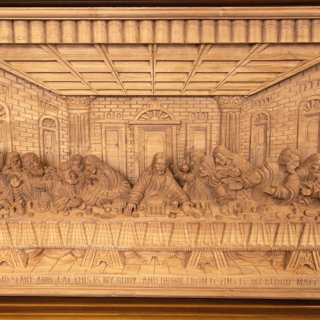 Decoratiune perete maro din lemn de tec Last Supper