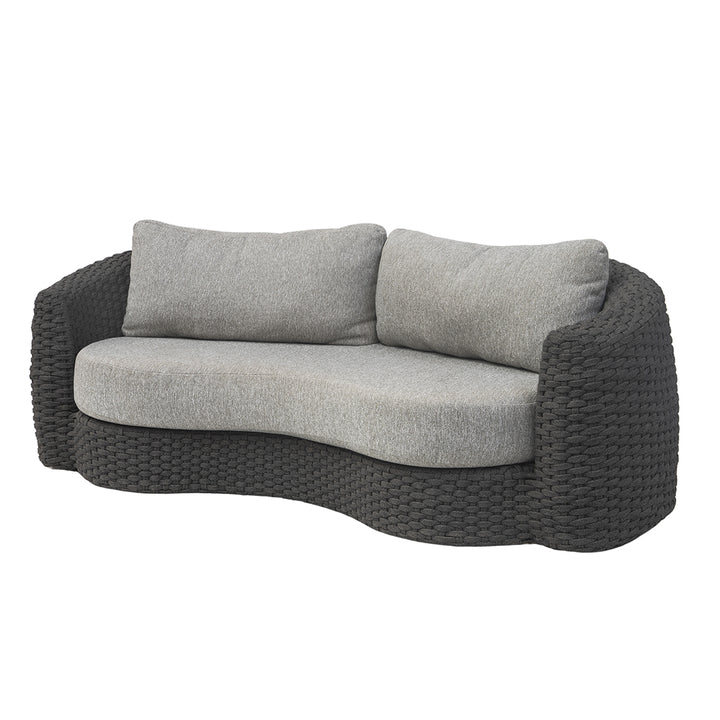 Set canapea cu fotoliu gri din franghie si bumbac