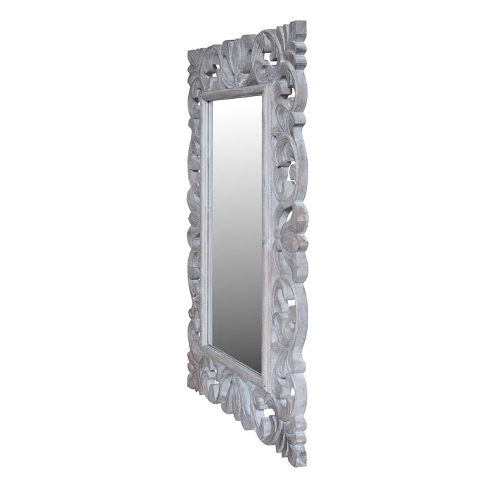 Oglinda alba din lemn de tec Floralis 80x60 cm