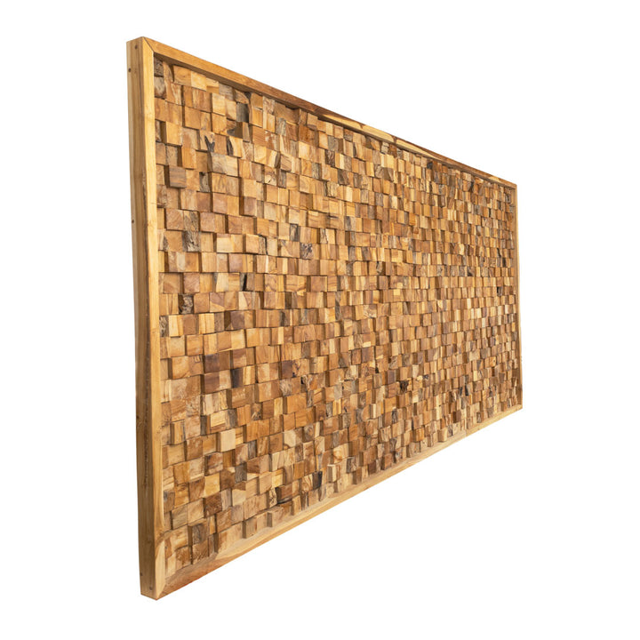 Decoratiune perete maro din lemn de tec Tesera 244x5x122cm