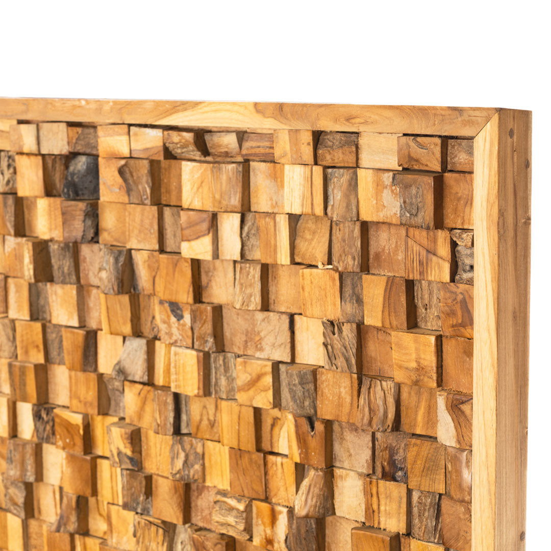 Decoratiune perete maro din lemn de tec Tesera 244x5x122cm