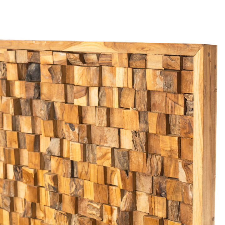 Decoratiune perete maro din lemn de tec Tesera 244x5x122cm