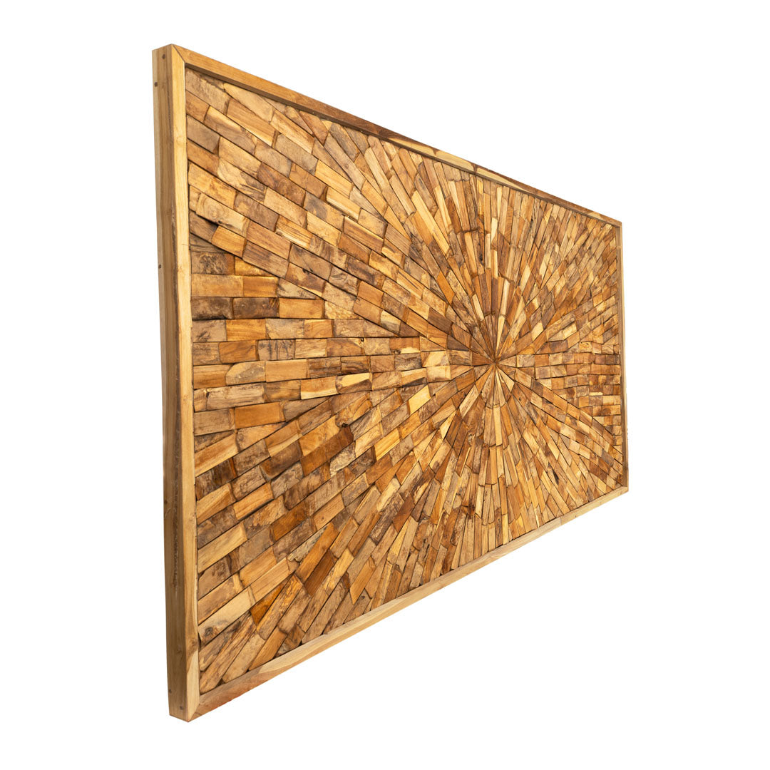 Decoratiune perete maro din lemn de tec Helia 244x5x122cm