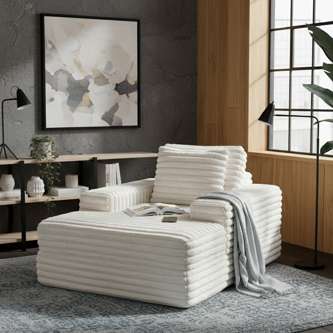 Canapea din textil alba din burete comprimat si catifea cord din poliester Komodo Nest Single