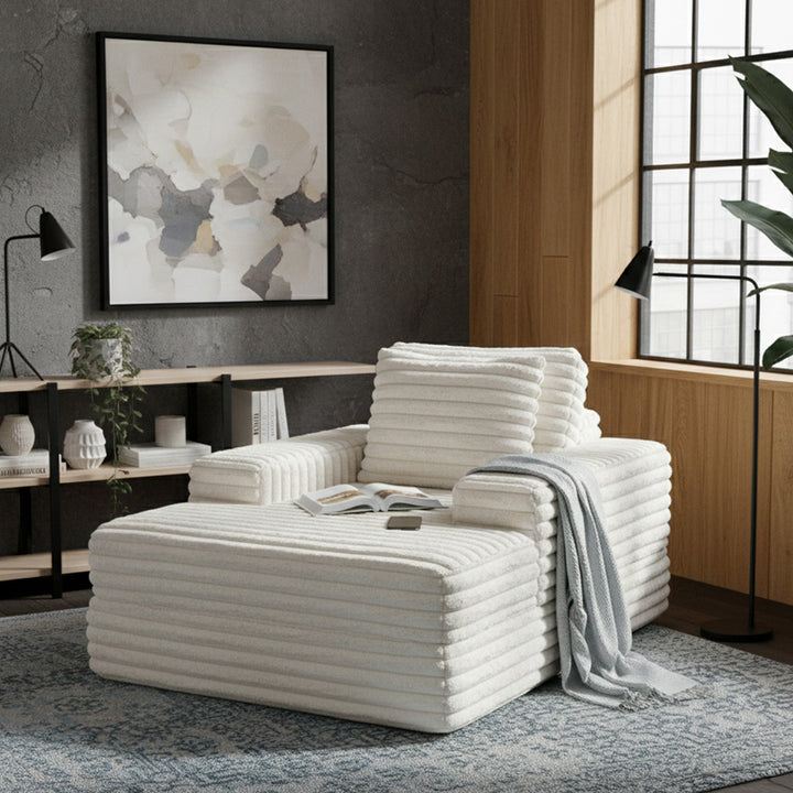 Canapea din textil alba din burete comprimat si catifea cord din poliester Komodo Nest Single