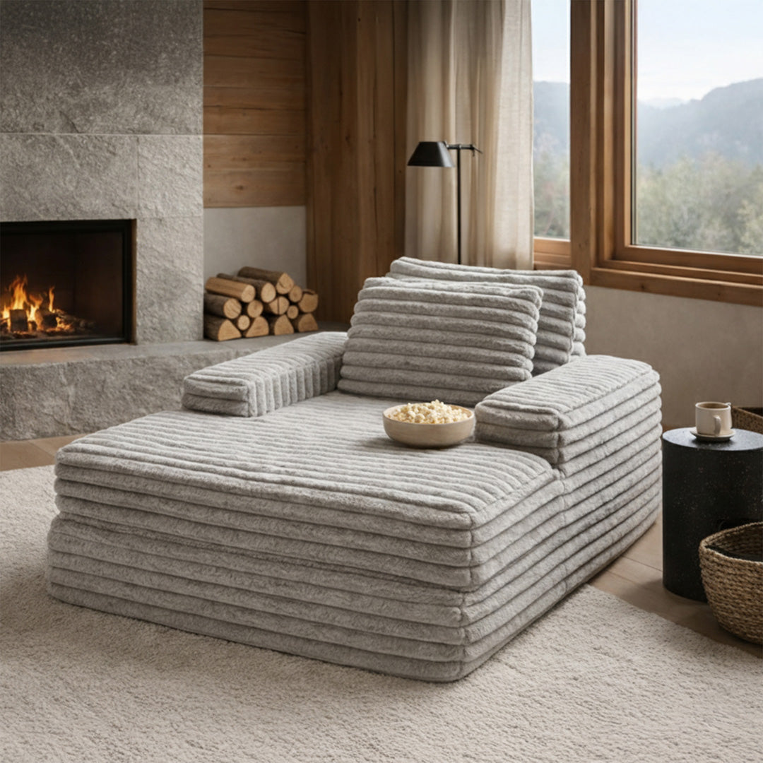 Canapea din textil gri din burete comprimat si catifea cord din poliester Komodo Nest Single