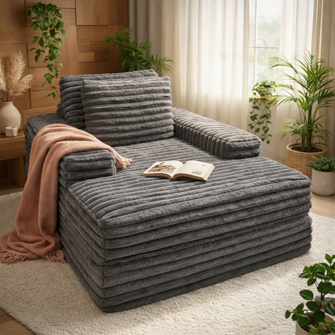 Canapea din textil antracit din burete comprimat si catifea cord din poliester Komodo Nest Single