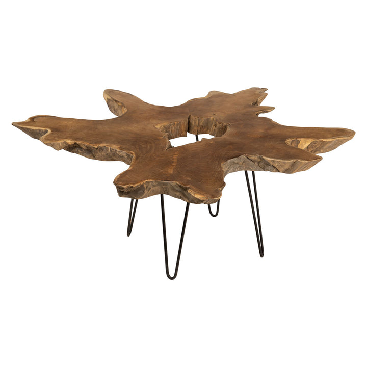 Masa de cafea maro din lemn de tec si metal Star 150x120x45cm