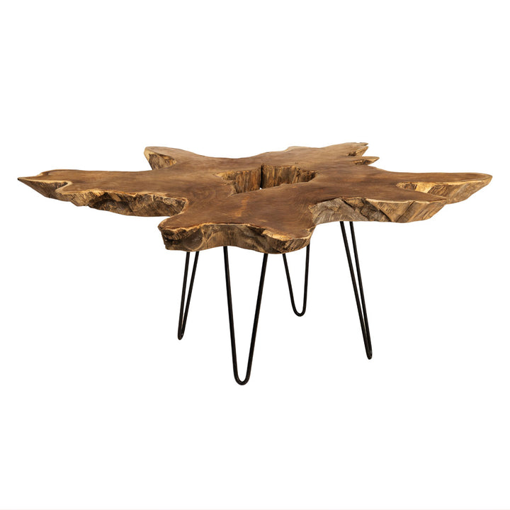 Masa de cafea maro din lemn de tec si metal Star 150x120x45cm