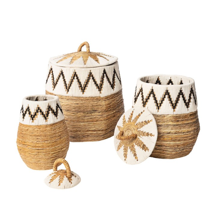 Set 3 cosuri depozitare albe din fibre de bananier Zigora