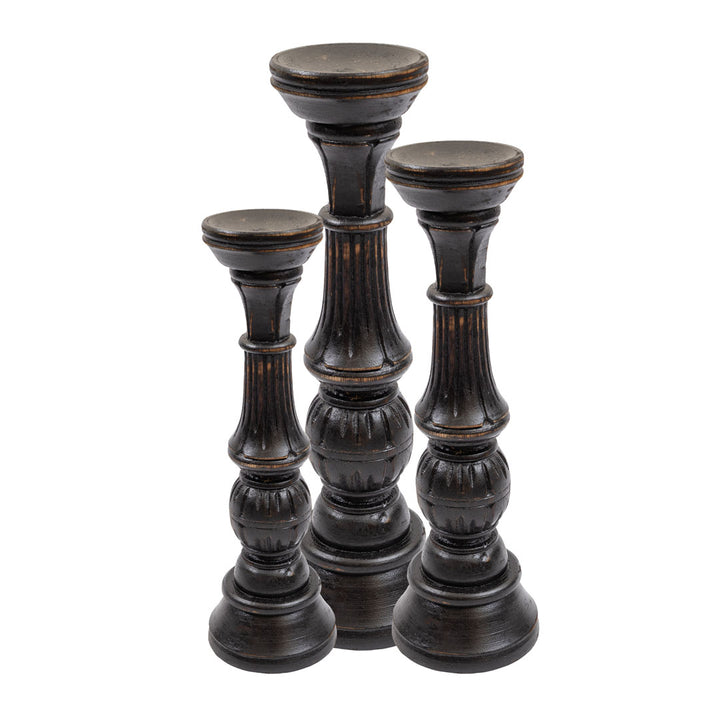 Suporturi de lumanare negre din lemn de albasia  - set 3 bucati